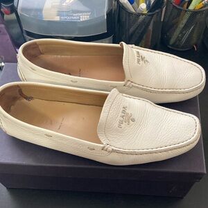 Prada leather loafers white